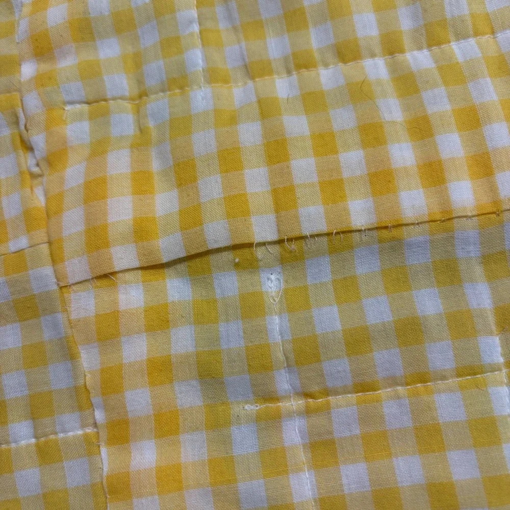Vintage Handmade Baby Quilt Pastel Gingham Bunny Log Cabin Eyelet Trim 44x45